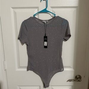 Grey sheer sparkle body suit